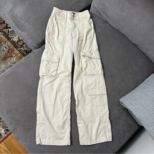 Hollister Cargo Pants Women 000R W23R Ultra High Rise Baggy Utility Y2K Beige